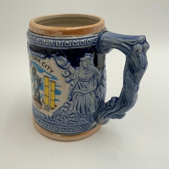 New York Ceramic Stein Mug Empire State, Statue of Liberty, World Trade Center - Picture 3 of 8